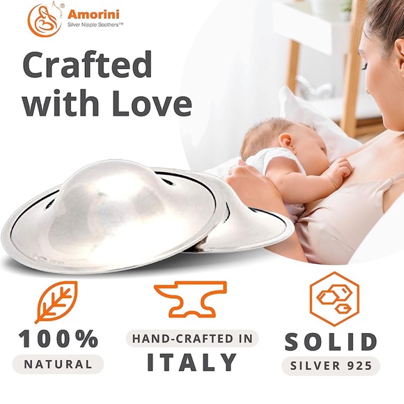 Amorini - Nipple Covers for Breastfeeding Mothers, 925 Silver Nipple Shields - Picture 2 of 7